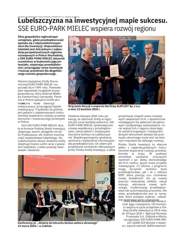 Pierwsza strona artykułu z Lubelskiej Strefy Biznesu.