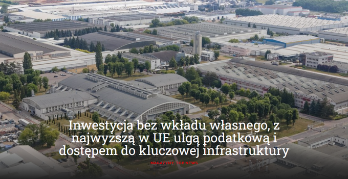 Widok z lotu ptaka na tereny przemysłowe i hale produkcyjne zlokalizowane w SSE EURO-PARK MIELEC.